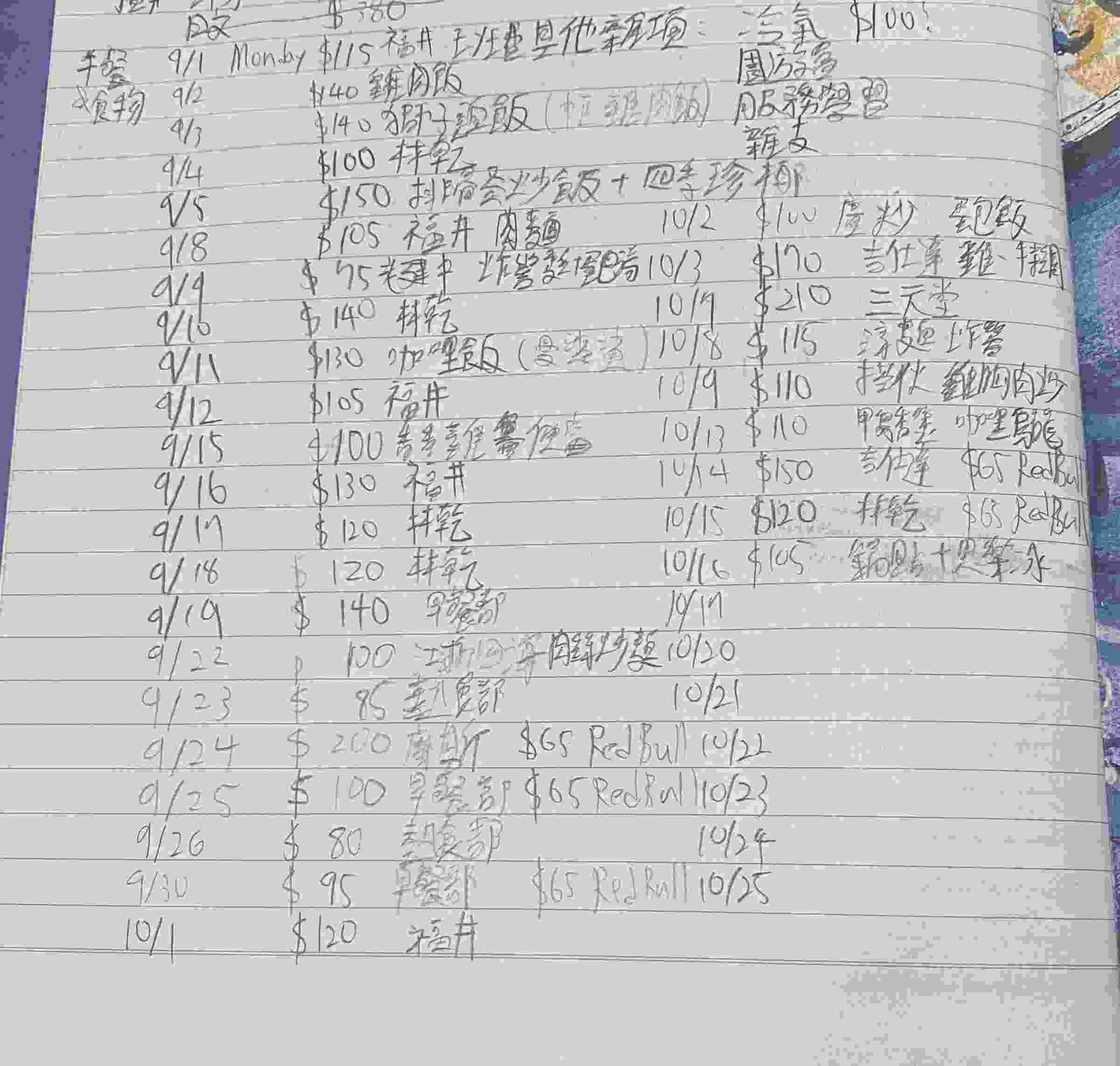 圖片：我把我每天午餐吃了什麼寫在筆記本上